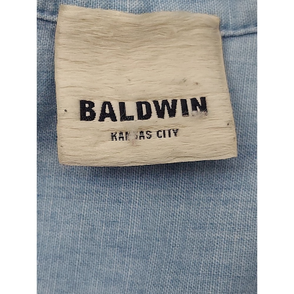 Baldwin Shirt Dress Womens Medium Blue Chambray Long Sleeve Button Up Pockets - Picture 3 of 12